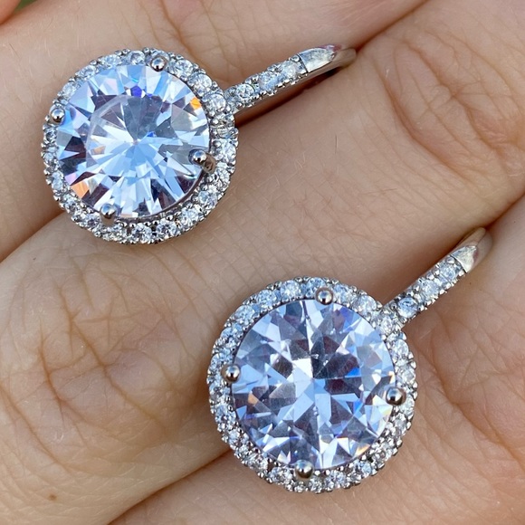 NEW Sterling Silver Diamond Earrings - Picture 3 of 6